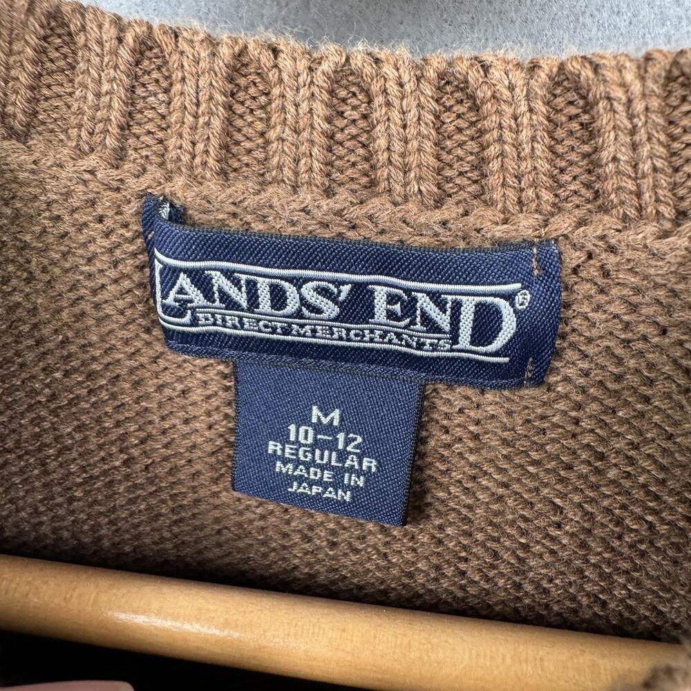 Vintage Lands End Sweater Womens Medium Brown Cotton Crewneck Raglan Knit Japan - Picture 3 of 8